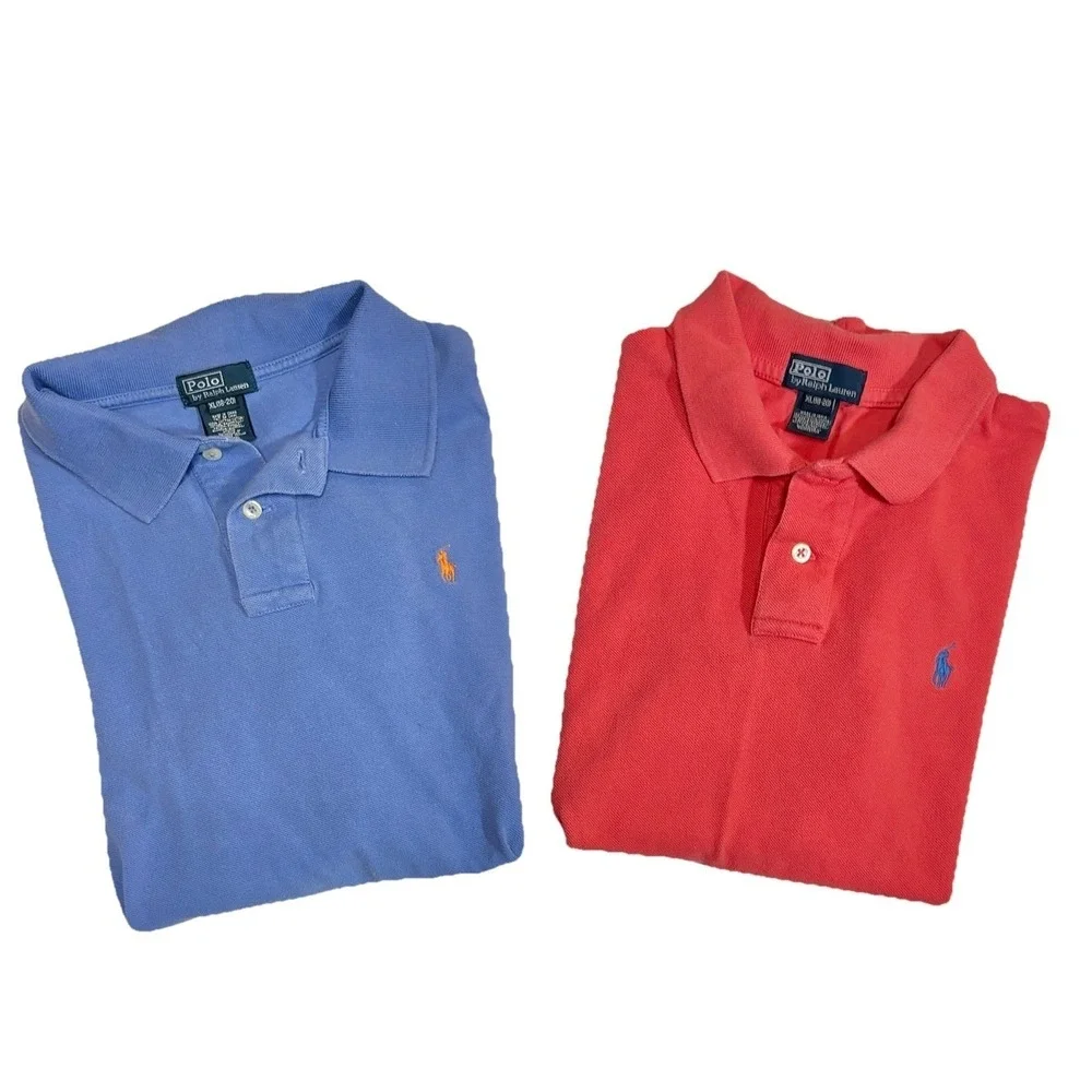 Polo Ralph Lauren Lot 2 Shirts Boy XL 18-20 Youth Golf Preppy Salmon Blue School - Picture 10 of 10